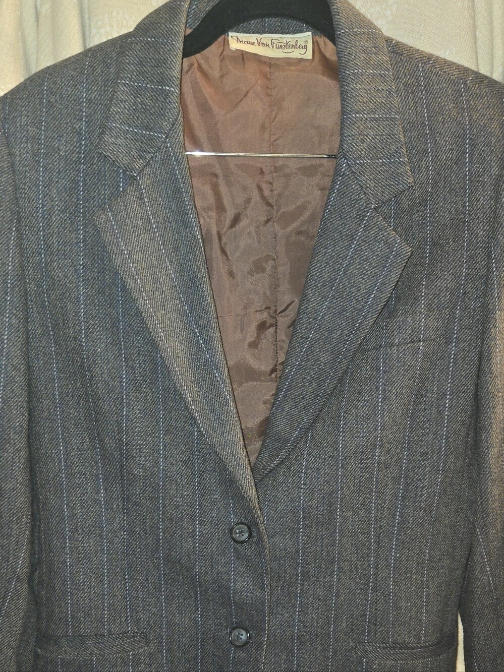 Diane Von Furstenberg Gray Pinstripe Wool Blazer Size 10 Career Jacket